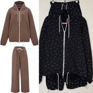MINJIENA Smile Winter Streetwear Print Airport  Loungewear Hoodie Sweatshirt Set